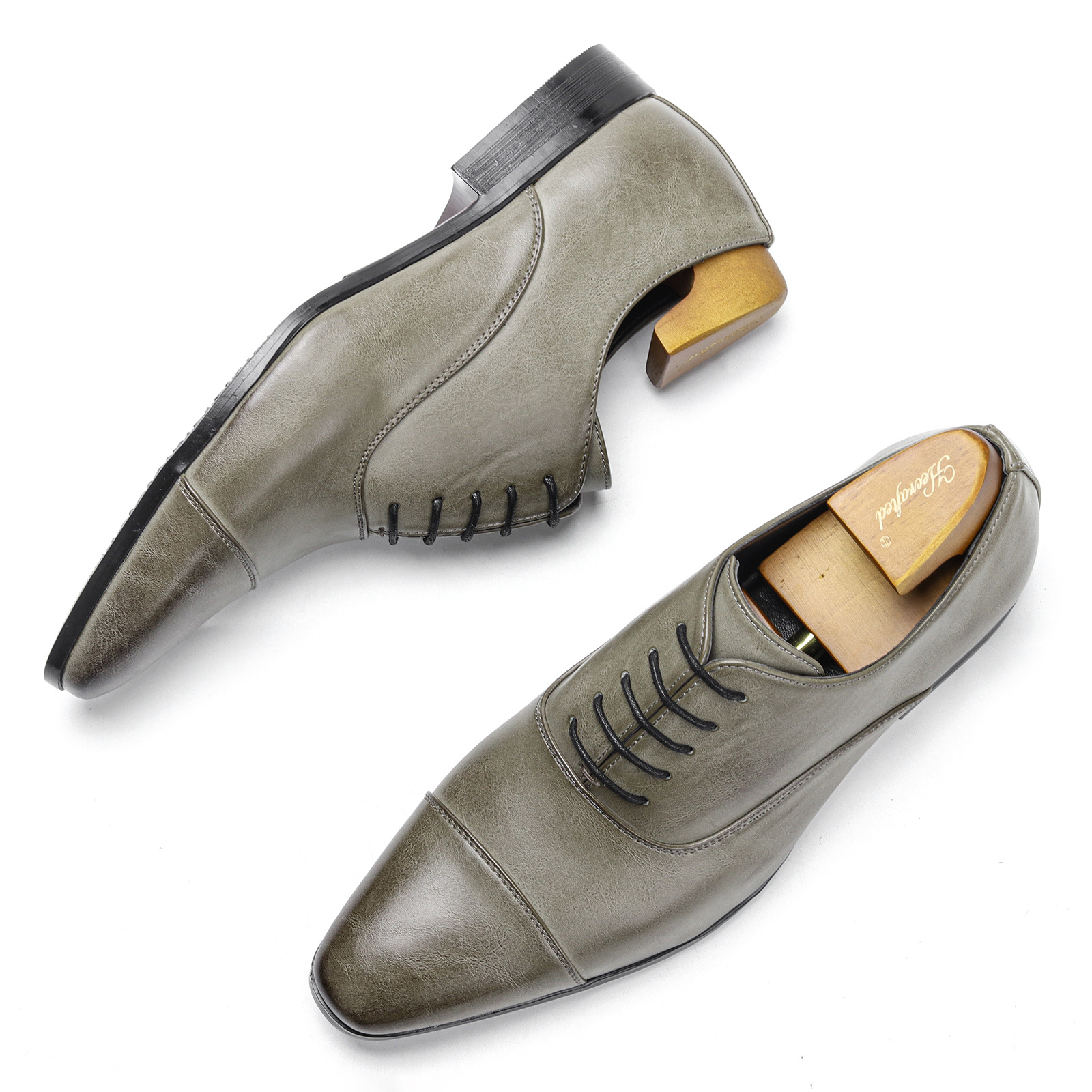 High-end Pointed Oxford Business Shoes Comfortable Classic British Retro Rub Colored Dress Shoes foto 4