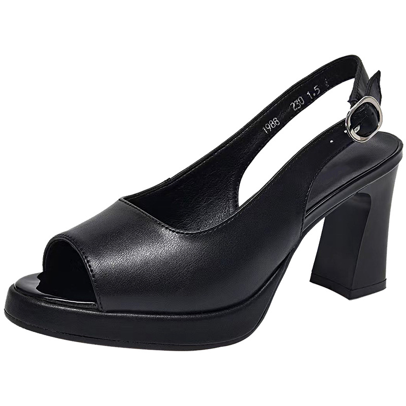 Genuine Leather Wedge Sandals With Thick Soles Chunky Heels Soft Leather And A Strap-and-buckle Design foto 5