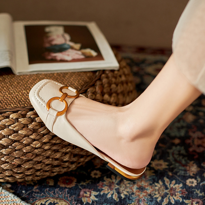 Summer Wear Fashionable Square Toe Korean Style Elegant Flat Heel Ins Slip-on Slippers foto 2