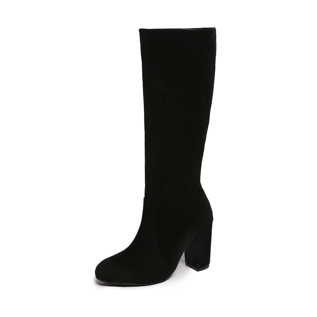 Suede Pleated High Thick Heel Pointed Toe Large Size Sleeve Boots foto 5