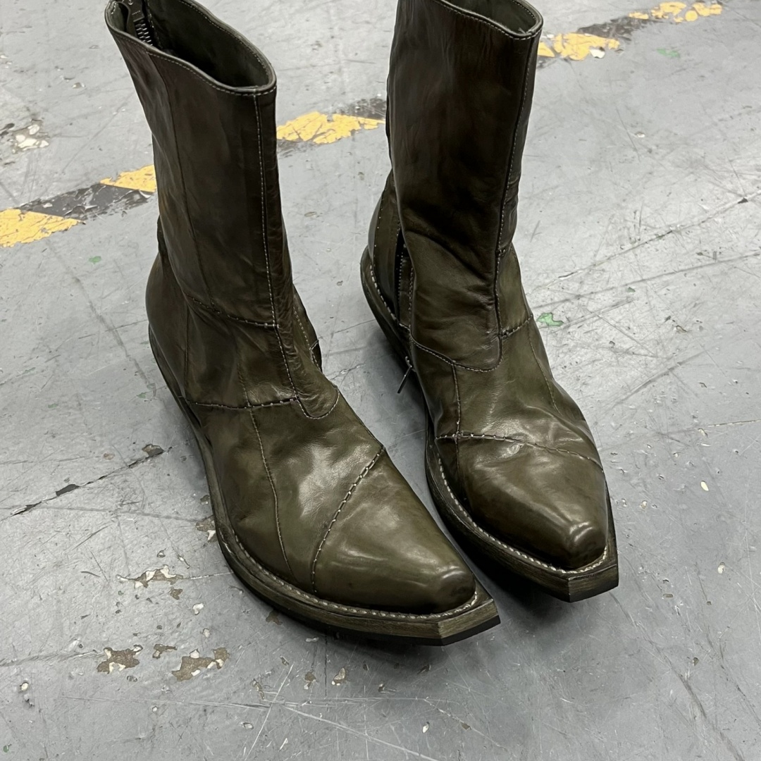 Men's Retro Dark Stitched Patchwork Square Toe Boots foto 5