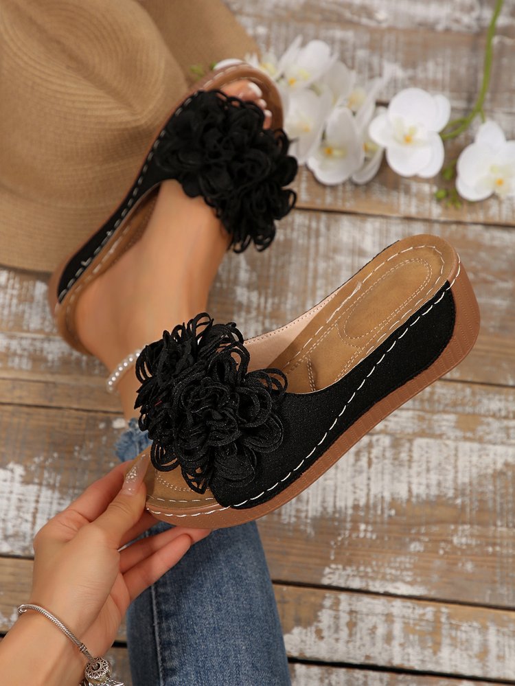 Plus-size Summer Wedge Mule Sandals With A Fish-mouth Toe Ankle Strap And Floral Design For Outdoor Wear foto 3