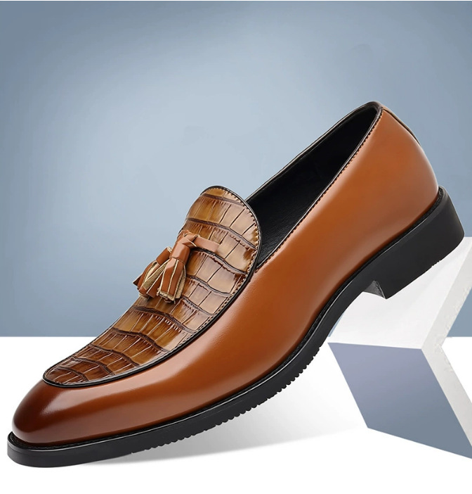 Mens Pointed-Toe British-Style Business-Casual Slip-On Leather Shoes foto 4