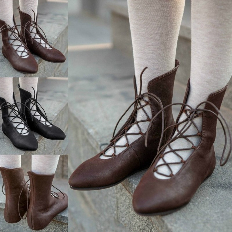 Women's Low-cut Leather Boots With Straps foto 5