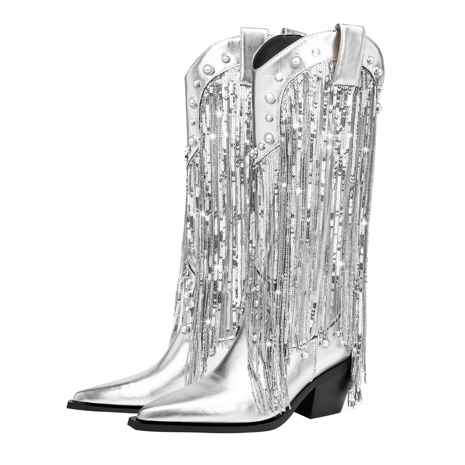 Sequin Tassel Pointed Sleeve High Leg Boot foto 5