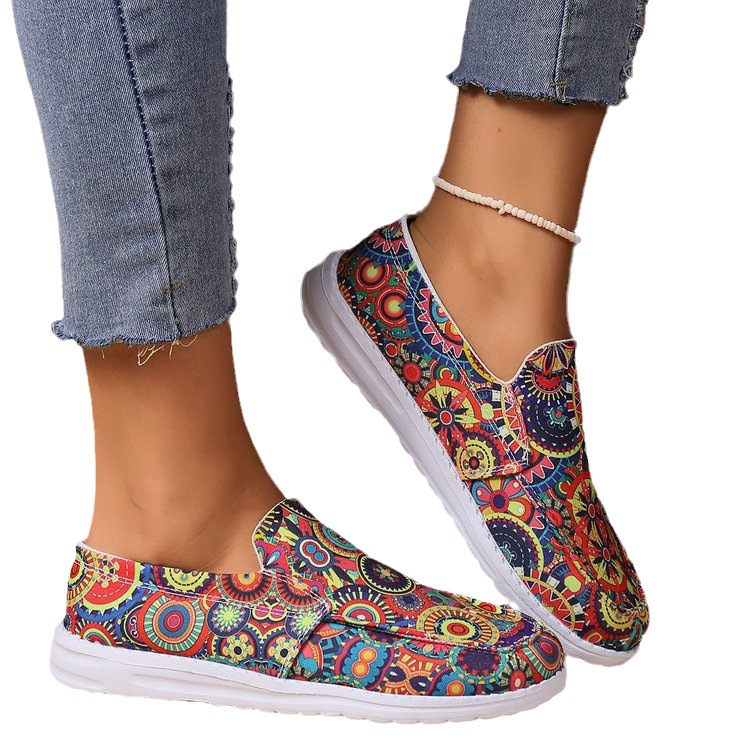 Breathable Slip On Low-top Shoes Female Graffiti Ethnic Style Lazy Canvas foto 3