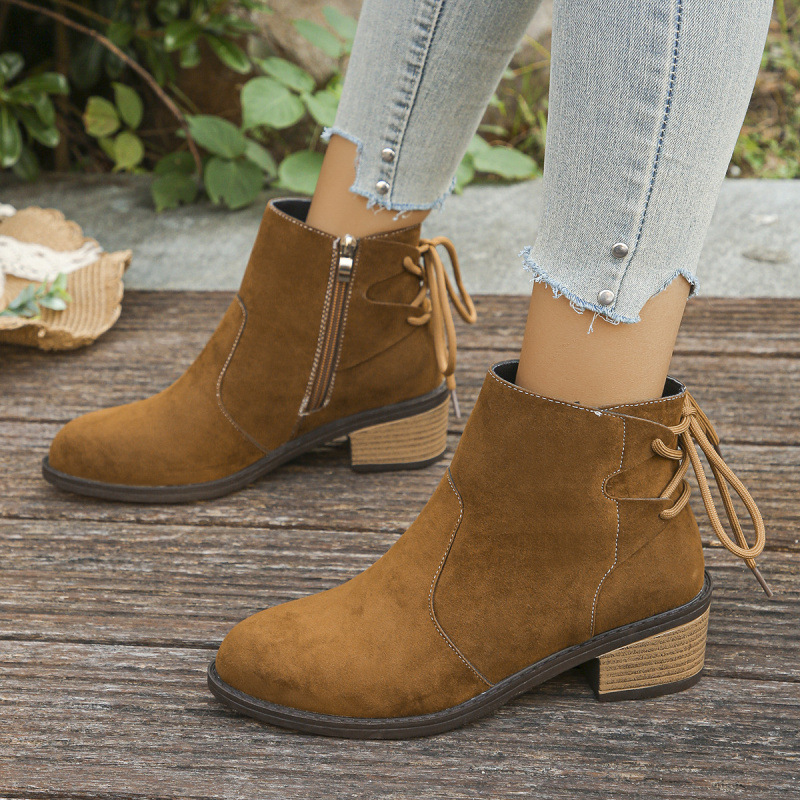 Plus Size Back Bandage Retro Chunky Heel Side Zipper Martin Boots foto 4
