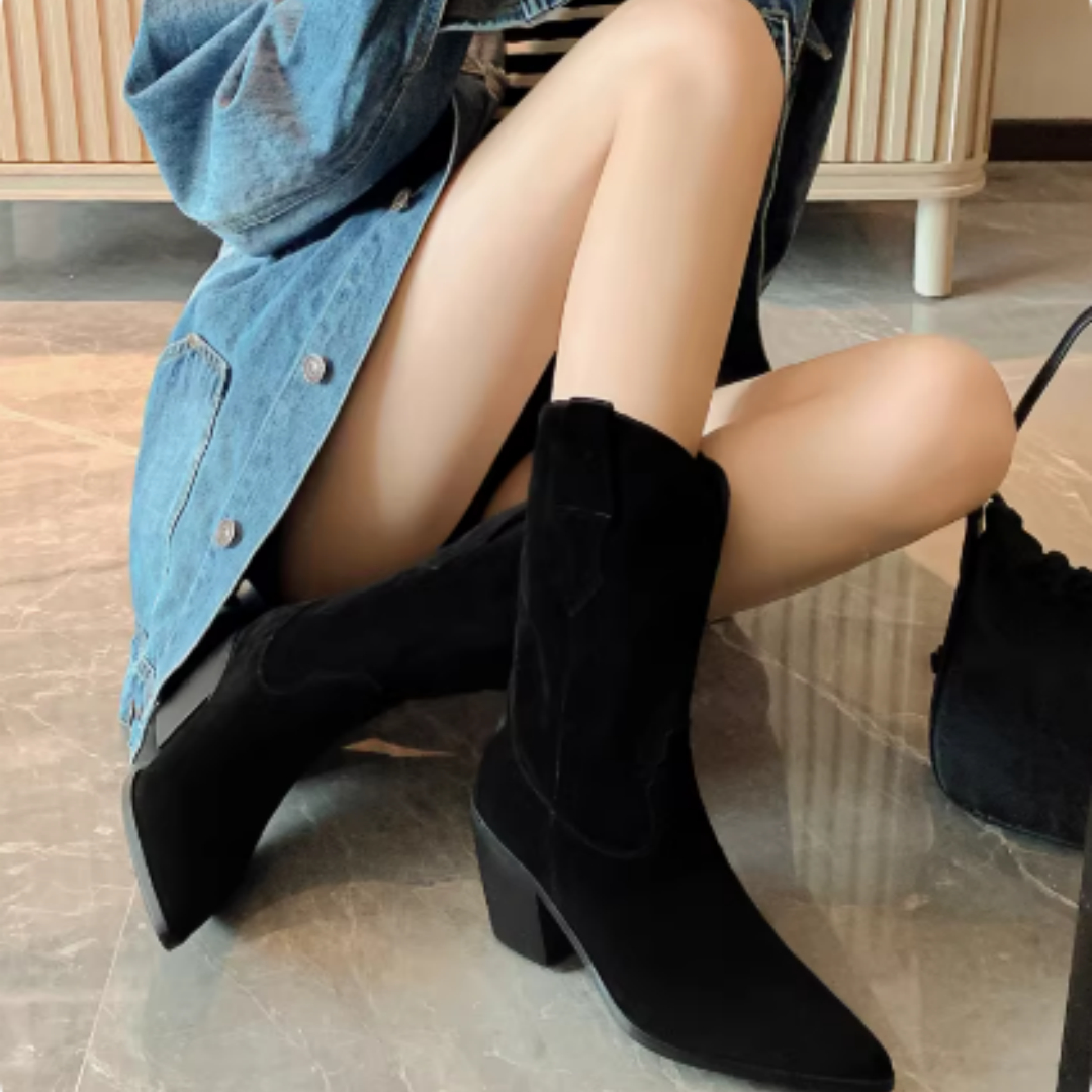 Women's High Heels Chunky Western Cowboy Pointed-toe Knight foto 4