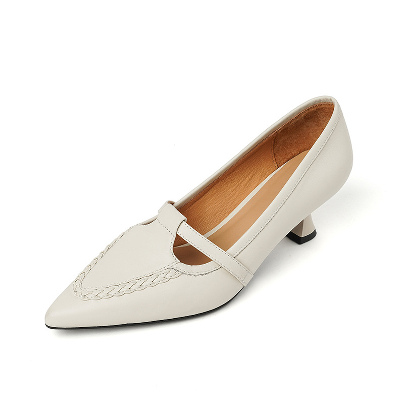 First-layer Cowhide Cloud-step Comfort Retro Pointed-toe Chunky-heel Mary Jane Shoes foto 5