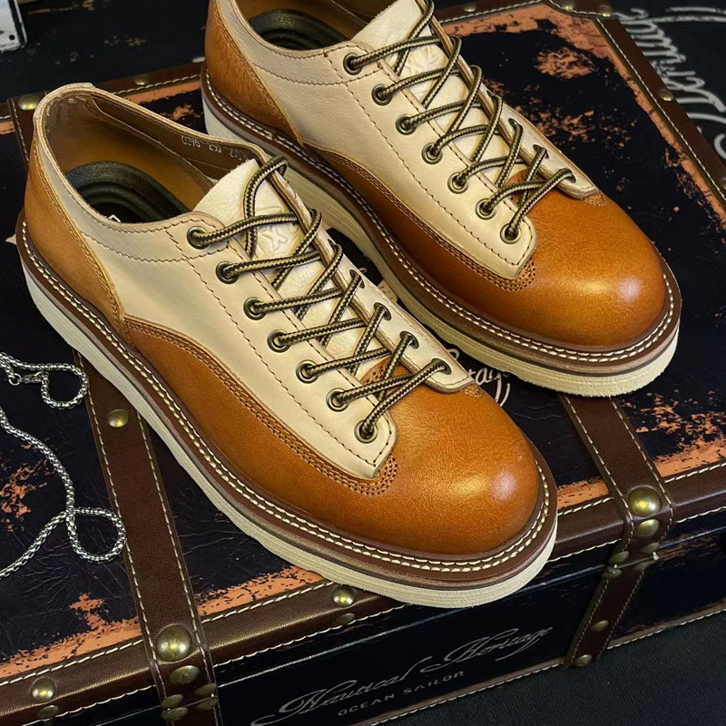 Casual Retro Old Handmade Men's Big Head Leather Shoes foto 4