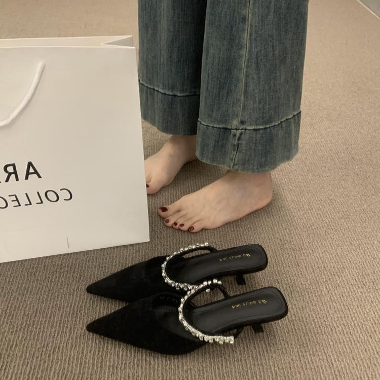 Rhinestone With Toe Box Half Slippers For Women foto 4