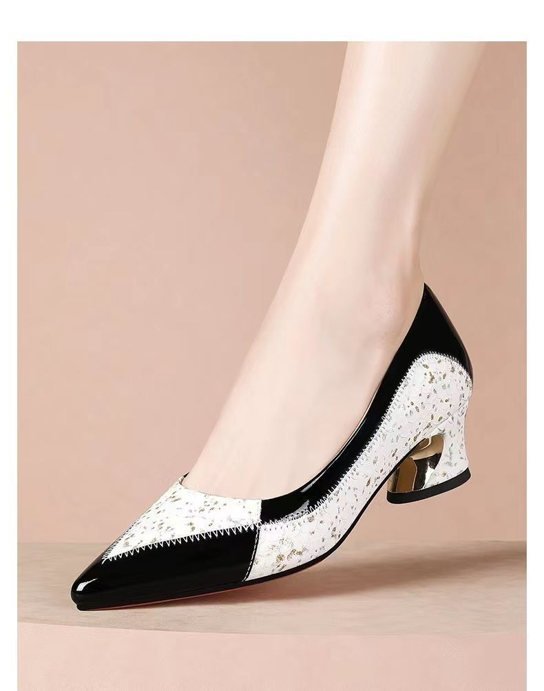 Women's High-end Fashionable Genuine Leather Chunky Heel Shoes foto 3