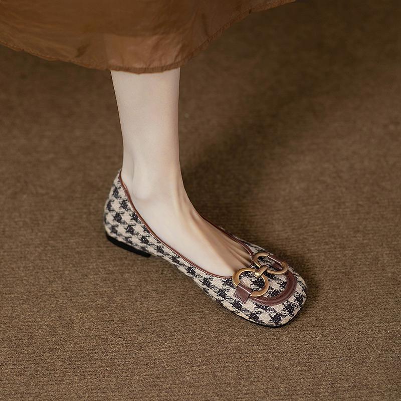 Women's Retro Metal-Buckle Square-Toe Flat Shoes foto 4