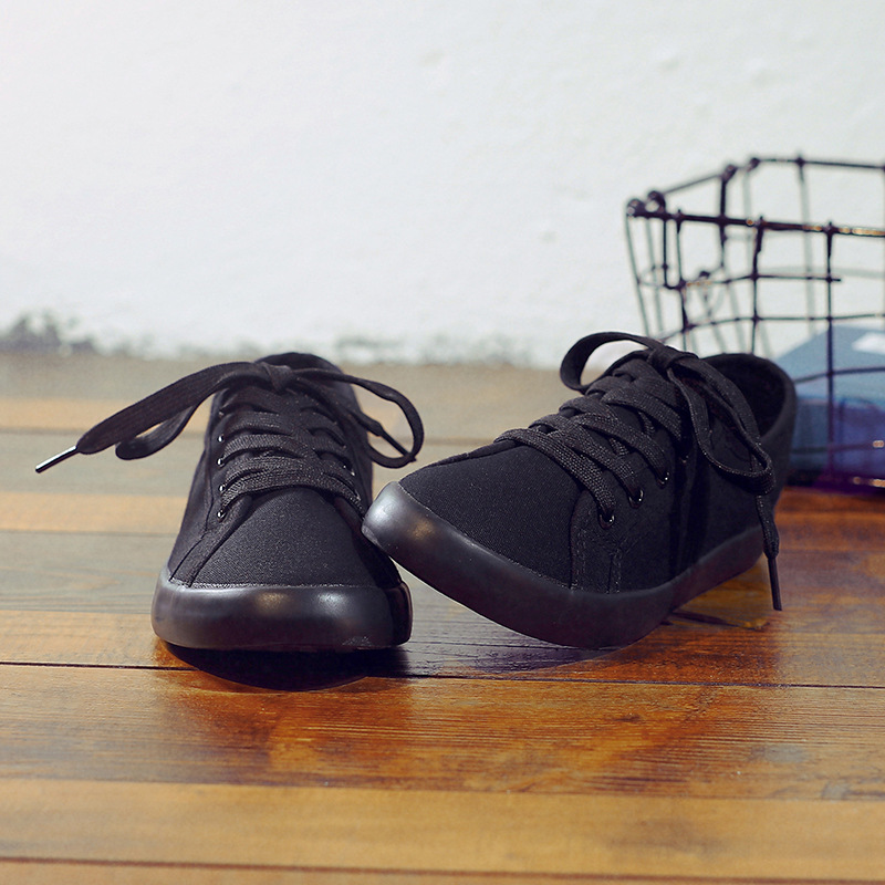 Korean Style All Black Slimming Versatile Pure Breathable Flat Work Shoes foto 5
