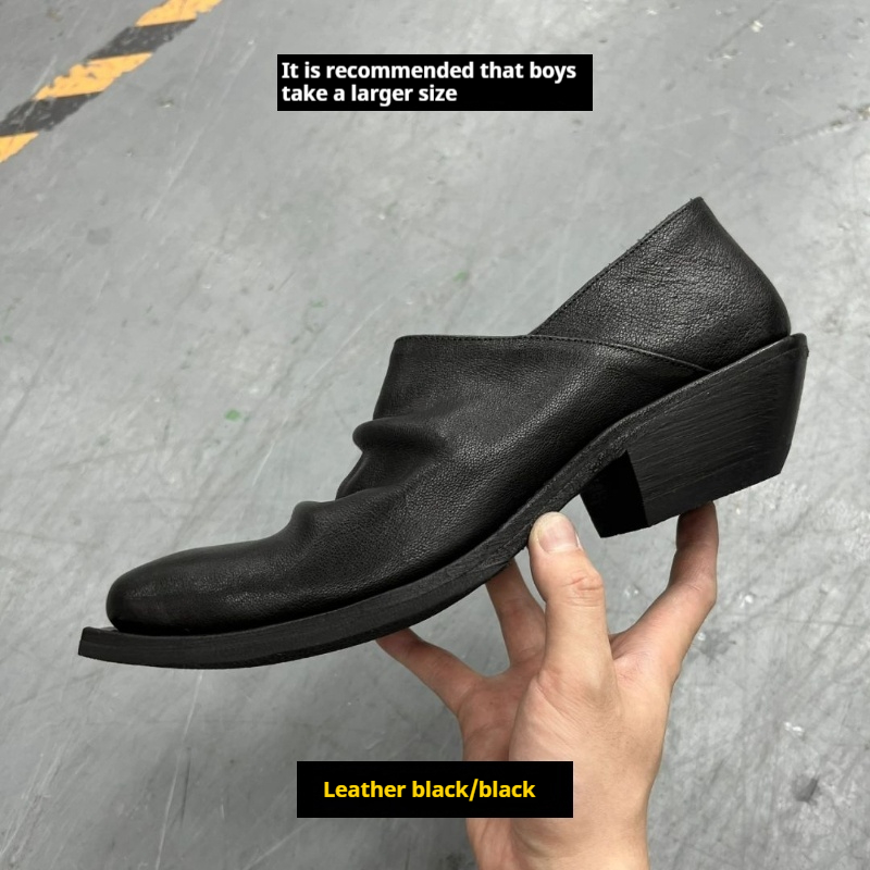 Black Retro Unisex Small Leather Shoes With Height Increase foto 3