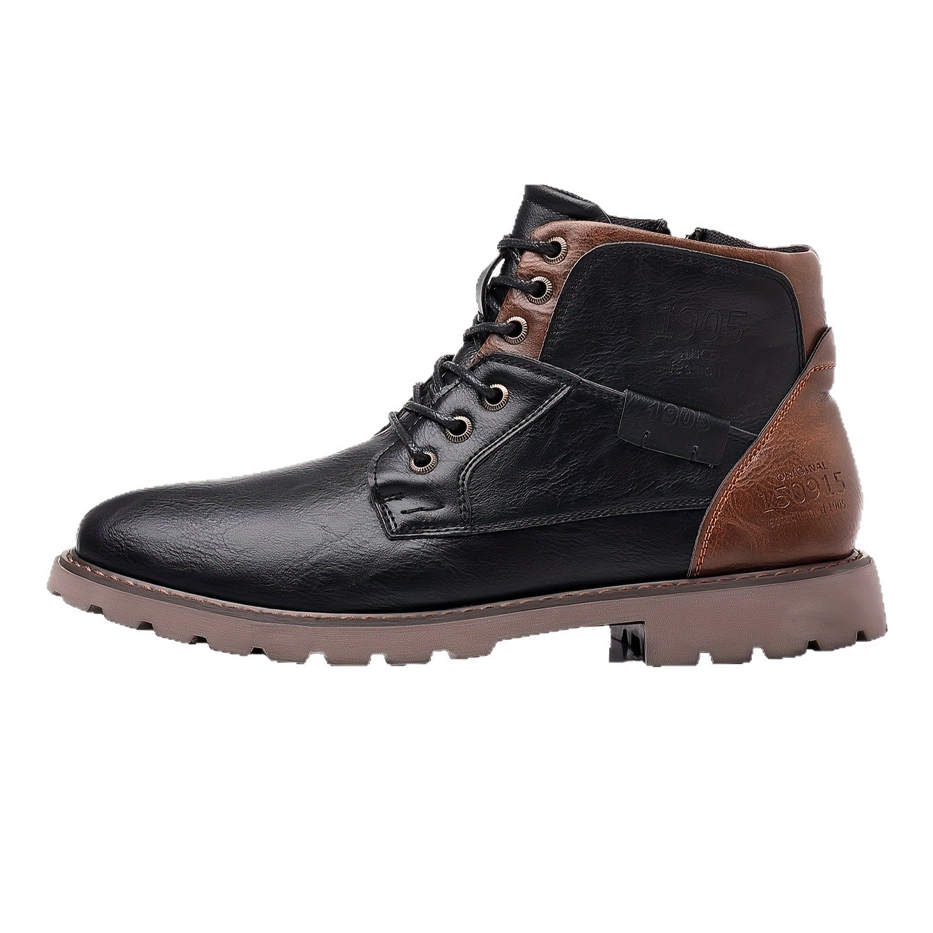 Men's Color Matching Casual Side Zipper Middle Tube Leather Boots foto 4