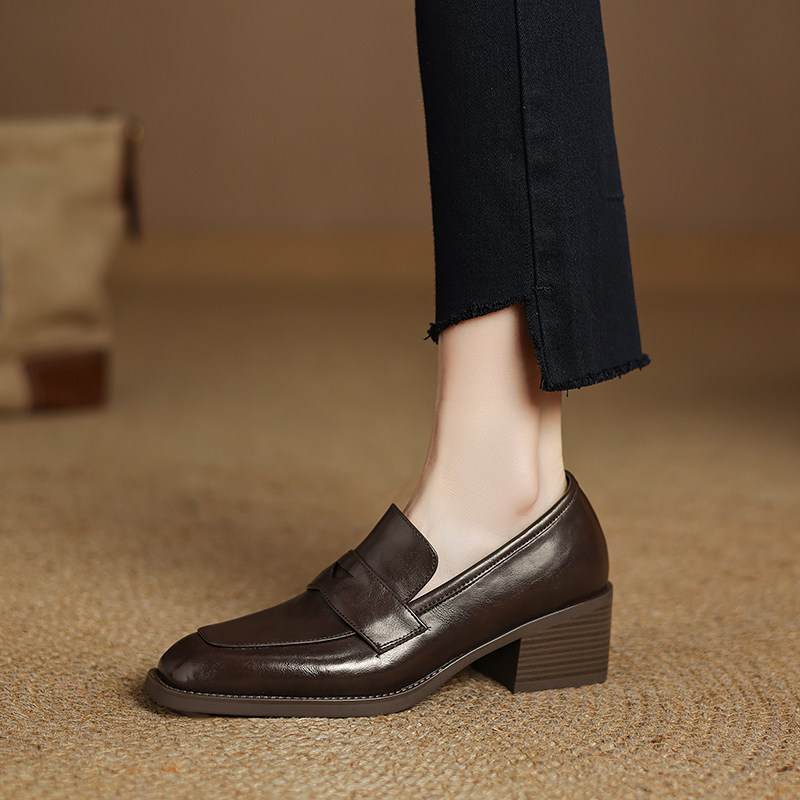 Womens Retro Square-Toe Chunky-Heel Deep-Mouth Loafers foto 3