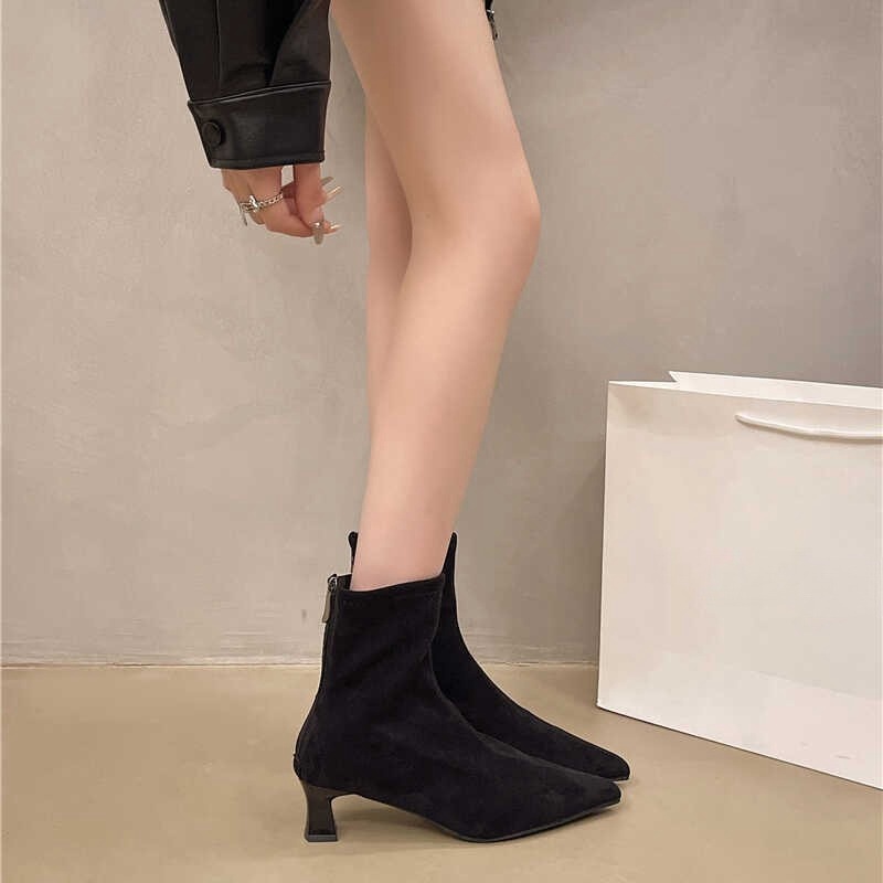 Slim High-heel Leopard Print Pointed Toe Stylish Short Boots For Women foto 2