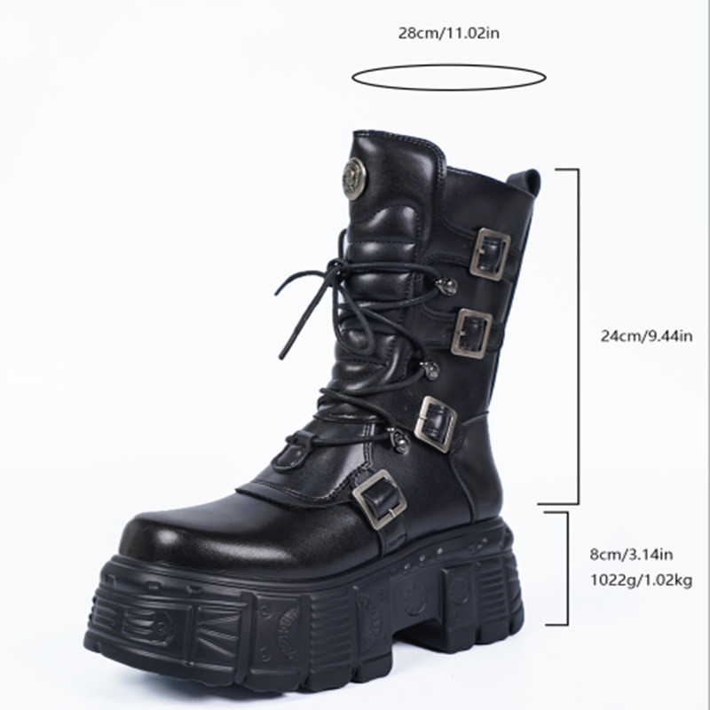 Dark Punk Metal Tank Platform Lace-up Middle Boots Gothic Martin Boots foto 4