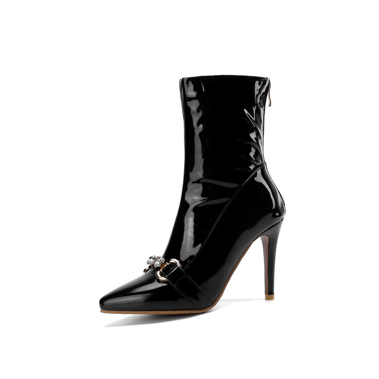 Patent Leather Pointed-toe High-heeled Ankle Boots foto 2