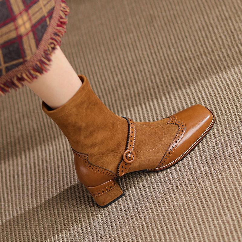 New Autumn Womens Boots Square Toe Chunky Heel Vintage Style foto 2