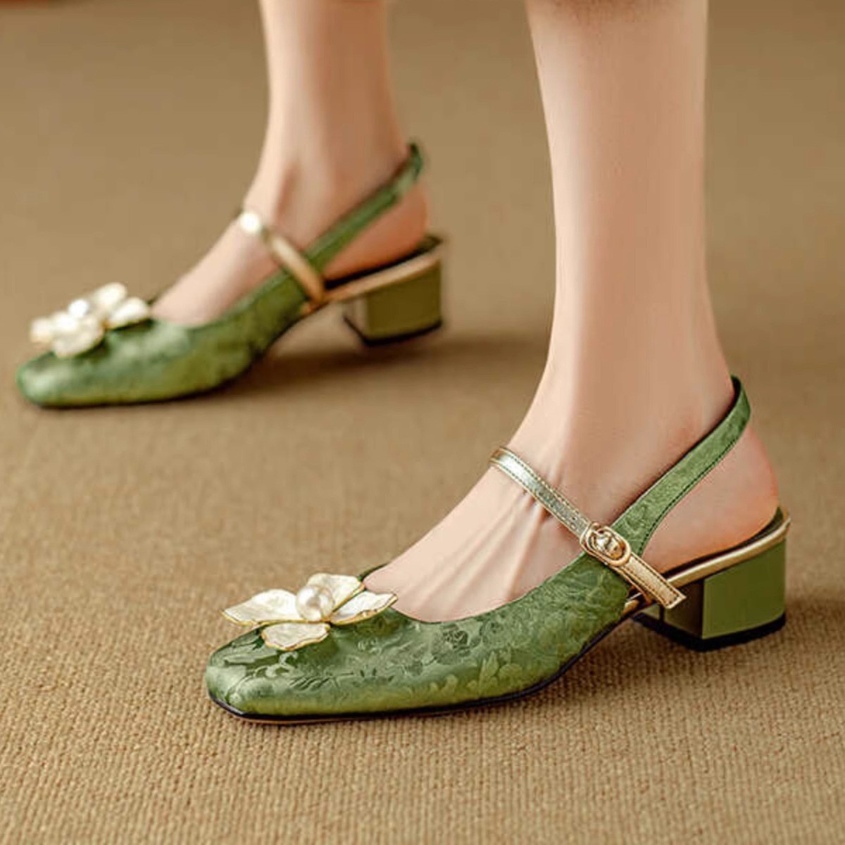 French Retro Square Toe High Heels Women foto 4