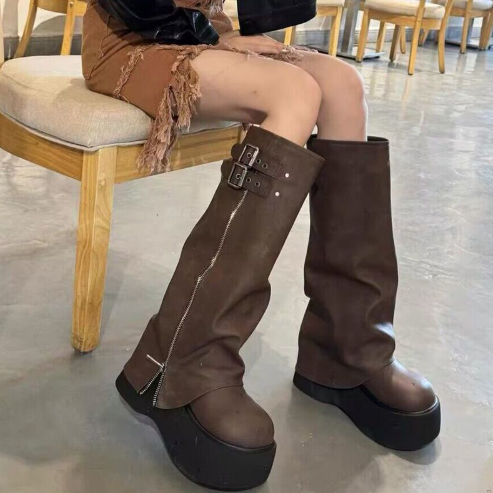 Womens Vintage High-rise Denim Boots