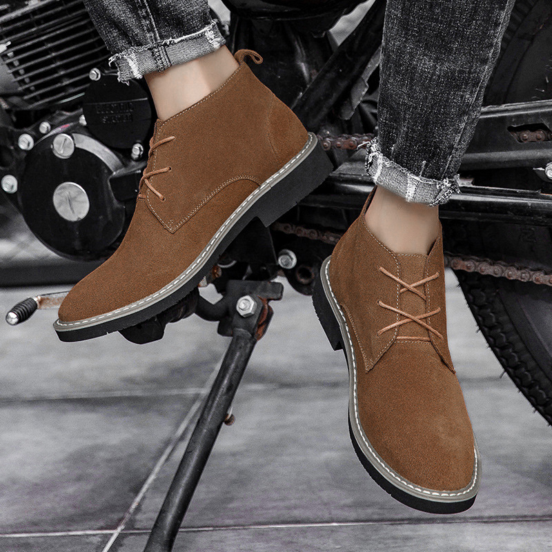 Inner Elevator Shoes Mid-top Men's Boots Cowhide Suede Martin foto 5