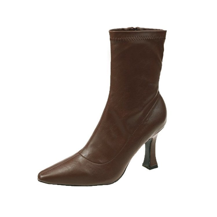 Womens Retro Mid-Calf Pointed-Toe Side-Zip Stiletto Boots foto 2