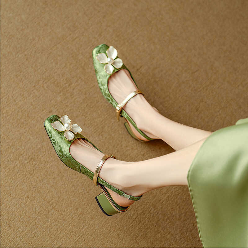 French Retro Square Toe High Heels Women foto 2