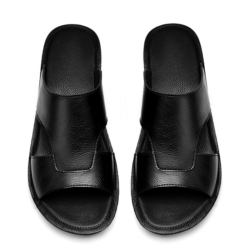 Plus Size Cowhide Slippers Men's Black foto 2