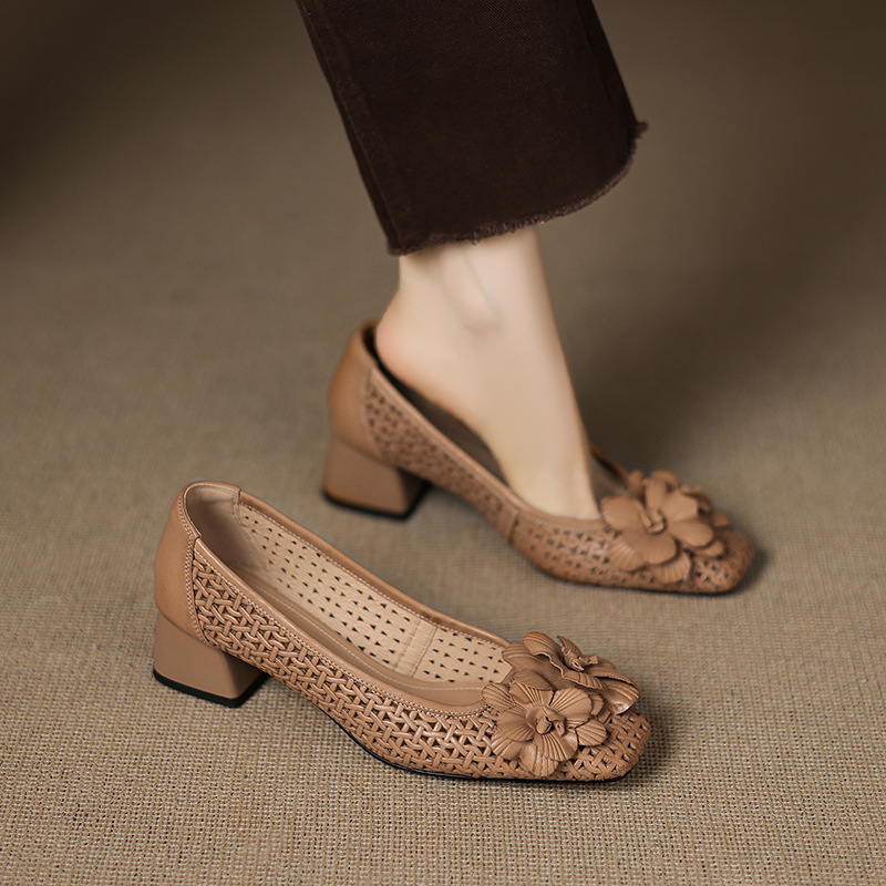 Authentic Leather Weave Cool Pumps Hollow Pumps Large Size Women's Shoes foto 3