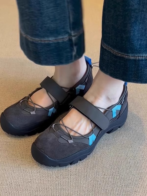 Womens Vintage Leather Thick-Soled Low-Top Velcro Mary Jane Shoes foto 2
