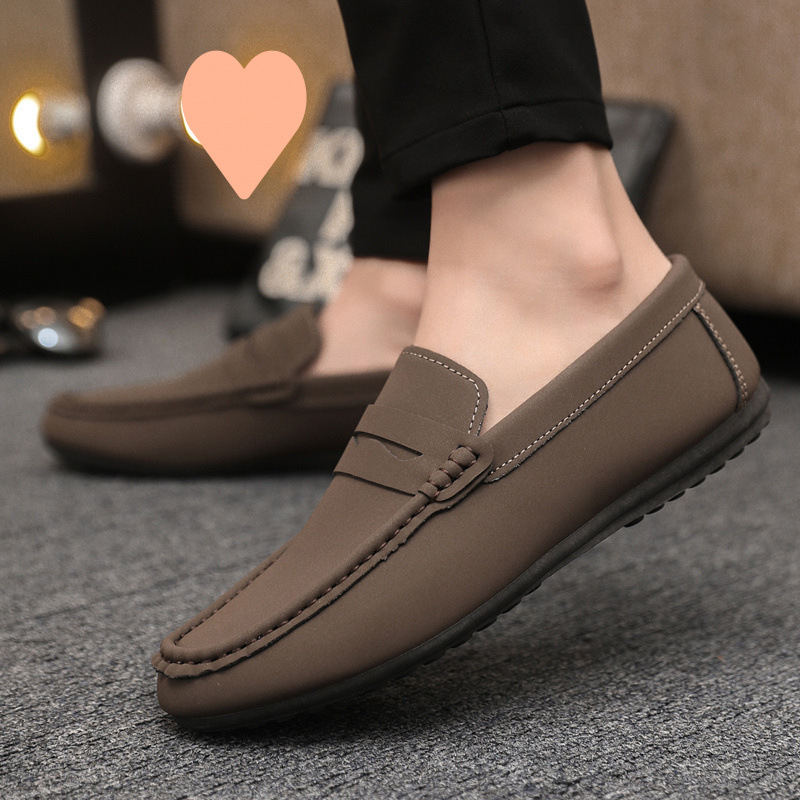 Men's Fall Korean Trend Casual Soft Leather Shoes All-matching Slip-on foto 2
