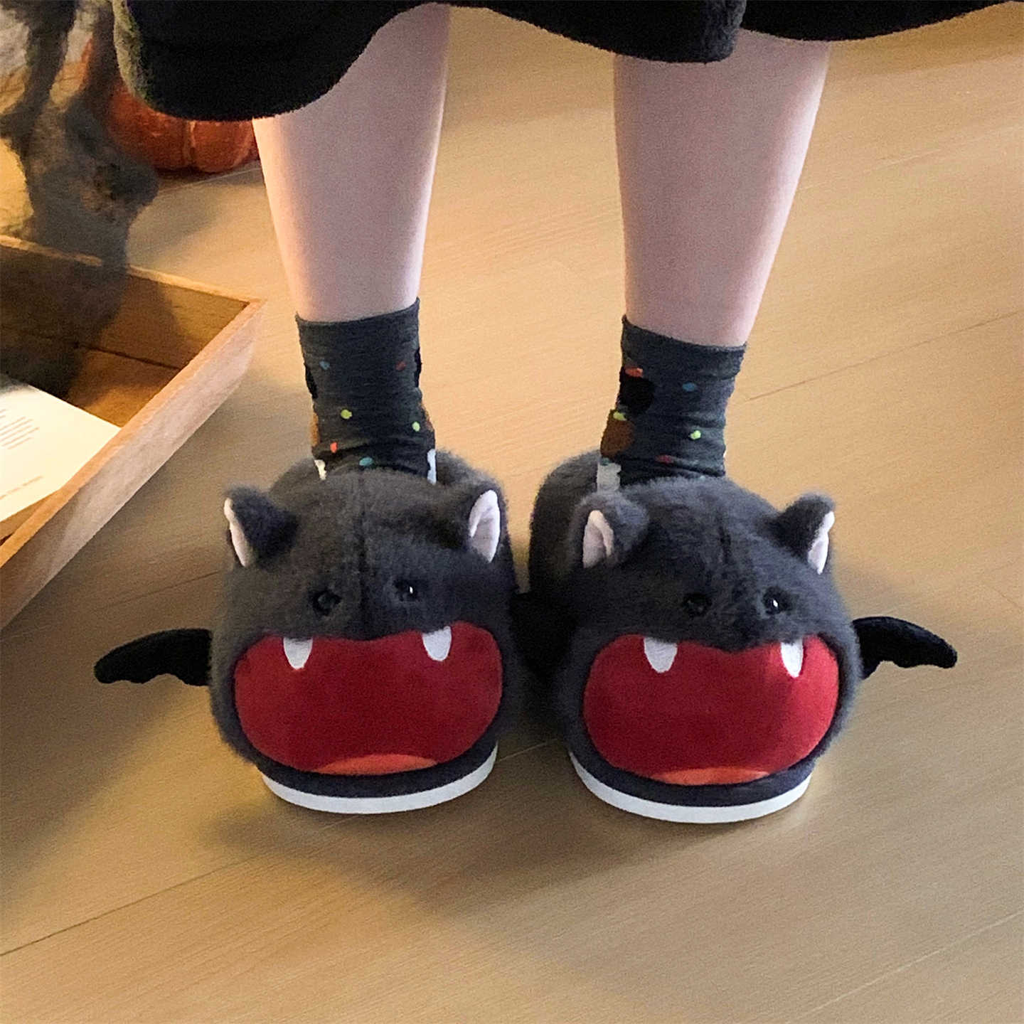 Cute Bat Halloween Personality Ins Cotton Slippers foto 5