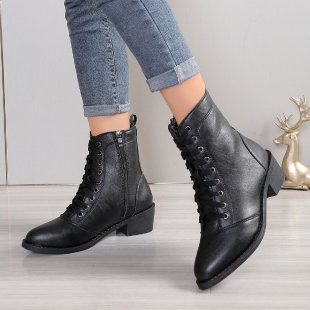 British Style Women's Casual Trend High-top Zipper Fashion Leather Boots foto 4
