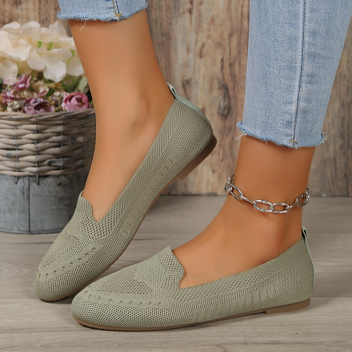 Fly Woven Mesh Low-cut Slip-on Lazy Flat Women's Casual Shoes foto 4