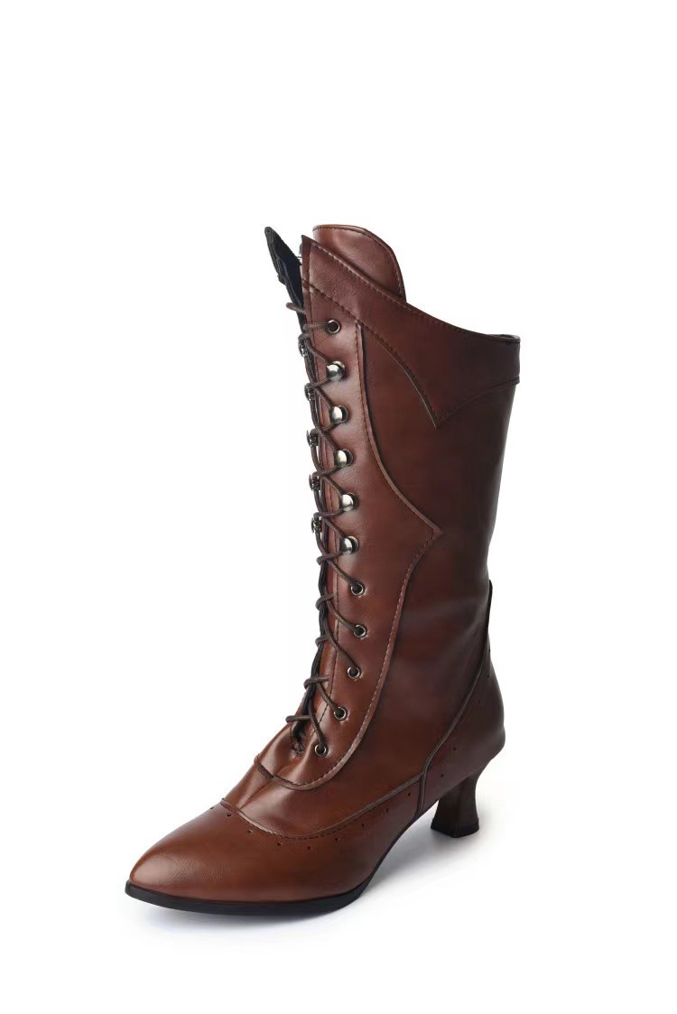 Lace-up Martin Boots Wine Cup Heel Round Toe Large Size Women's Boots foto 4