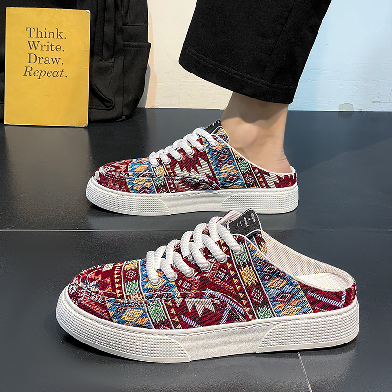 Lazy Semi Slipper Shoes Trendy Versatile Casual Canvas Shoes foto 3