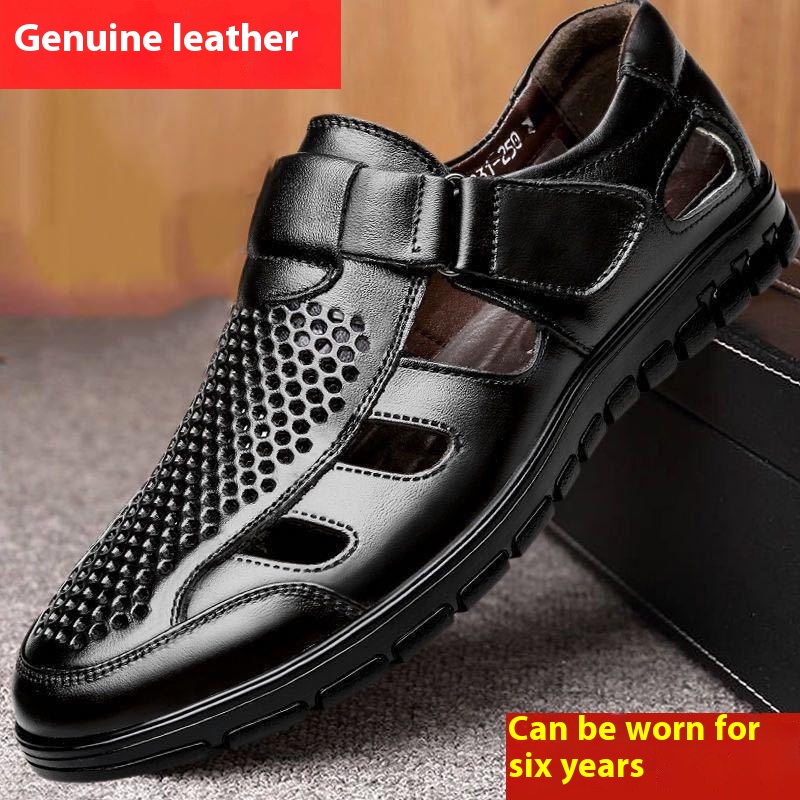 Men's Business Casual Hollow Work With Holes Leather Sandals foto 4