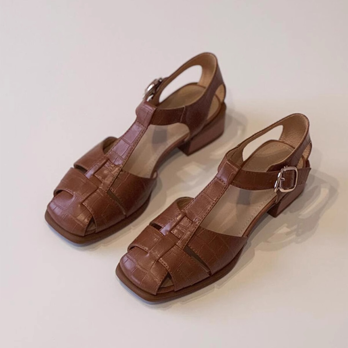 French Style Vintage Weave Roman Shoes For Women foto 5