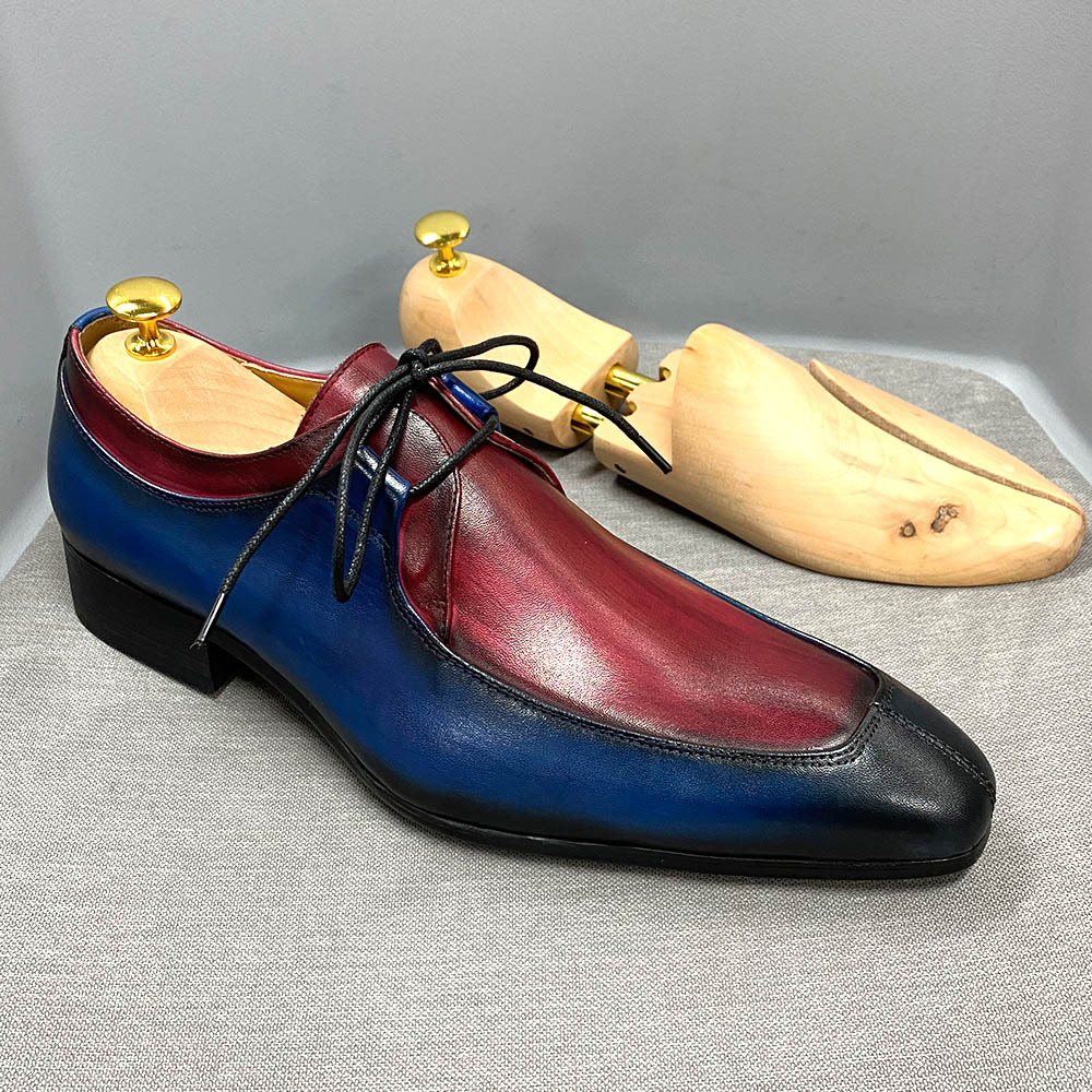 Cowhide Leather Shoes Business Casual Multicolor Low-top Lace-up foto 3