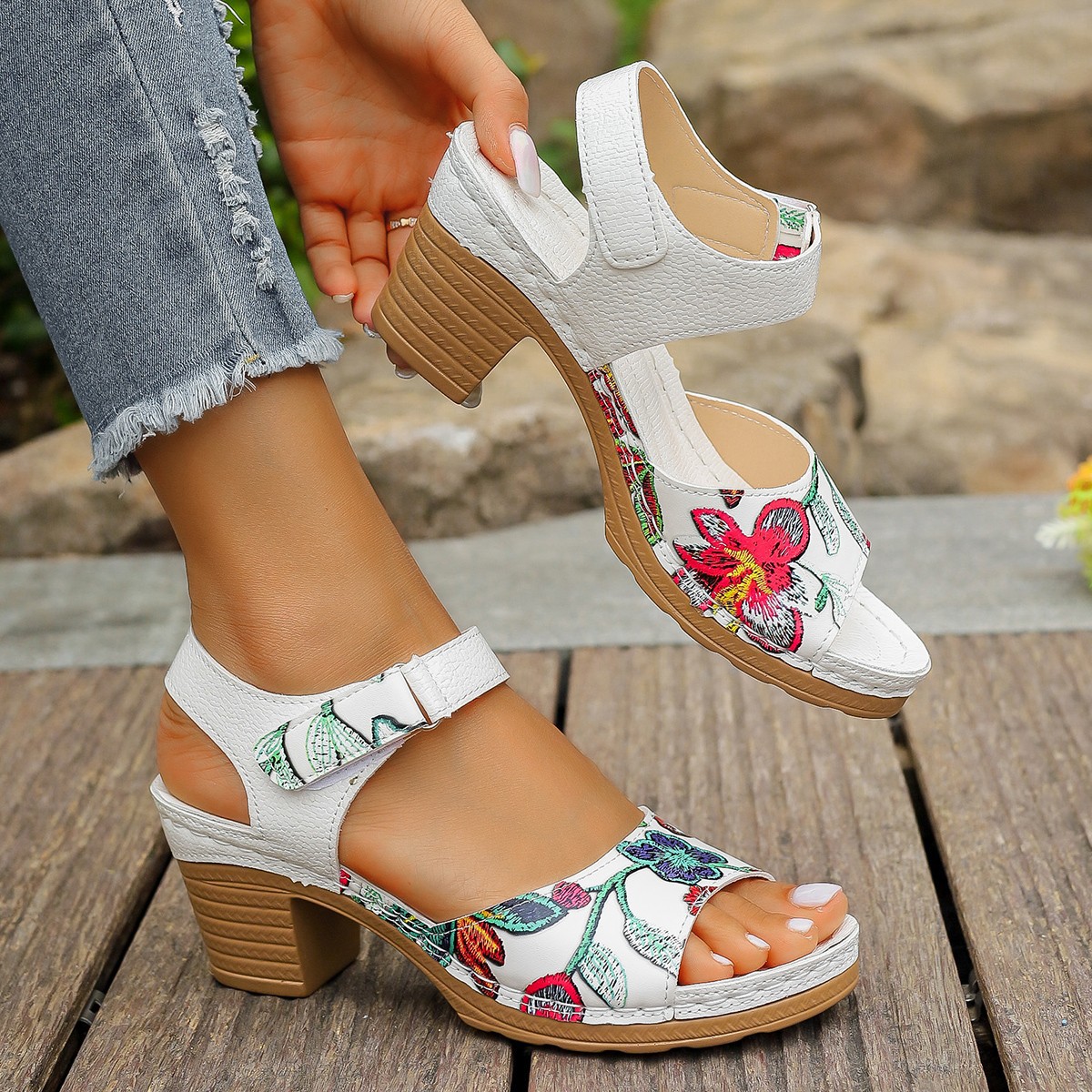 High Heel Sandals Velcro Buckle Casual Sandals For Women foto 2