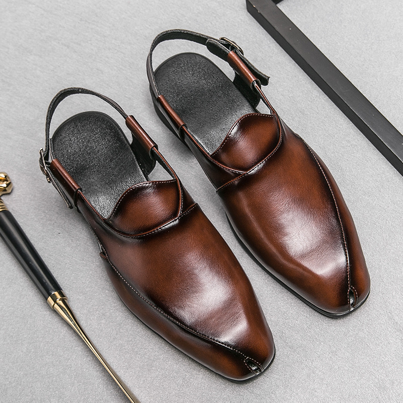 Plus Size Men's Slip-on Fashionable Breathable Lightweight British Style Leather Sandals foto 2