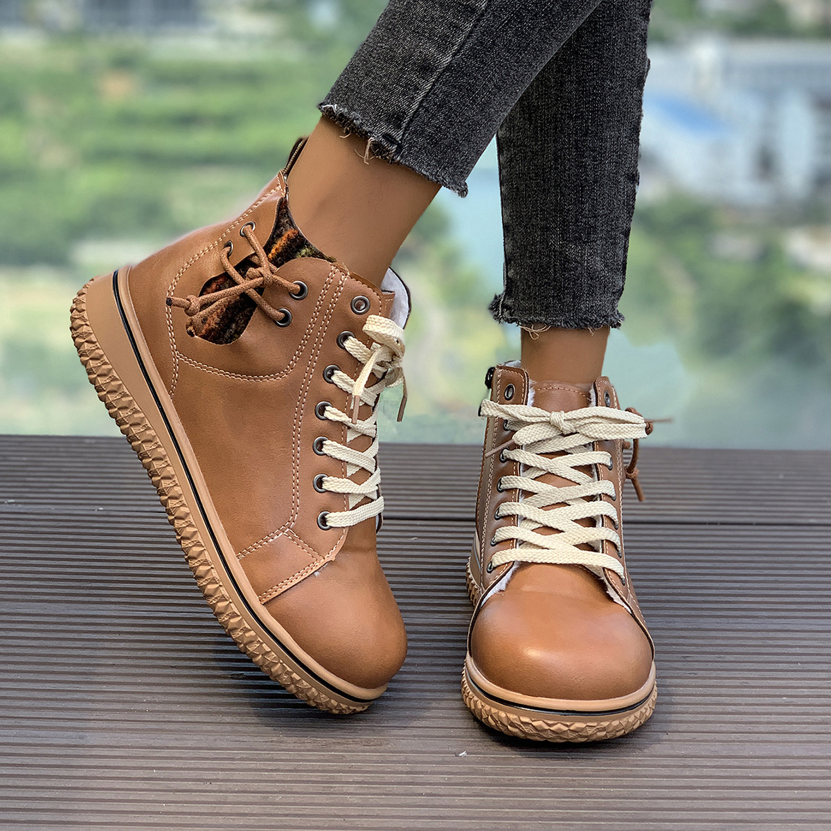 Women's Flat Heel Martin Boots Lace-up Zip Cotton-padded foto 2
