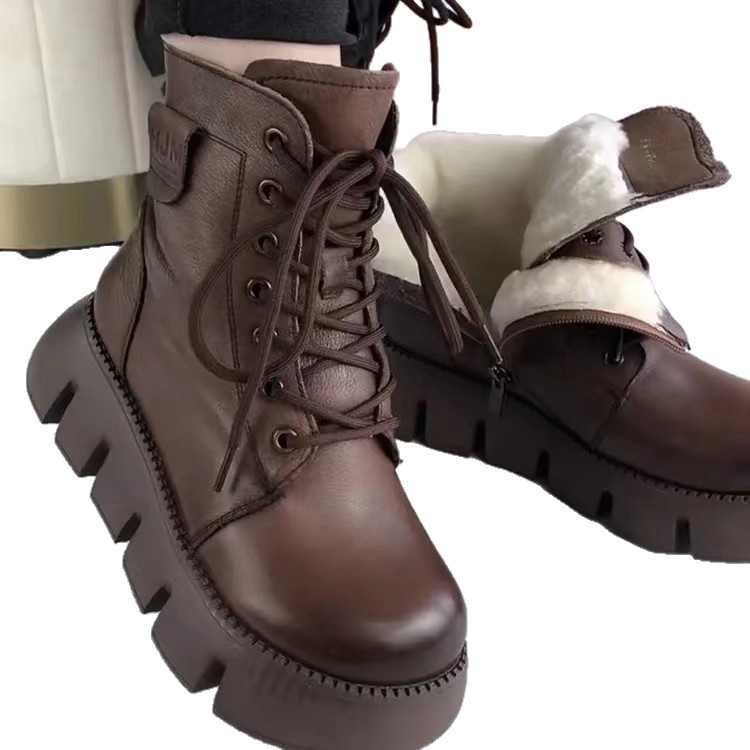 Womens Soft-leather Fleece-lined Extra-thick Insulated Snow Boots foto 4