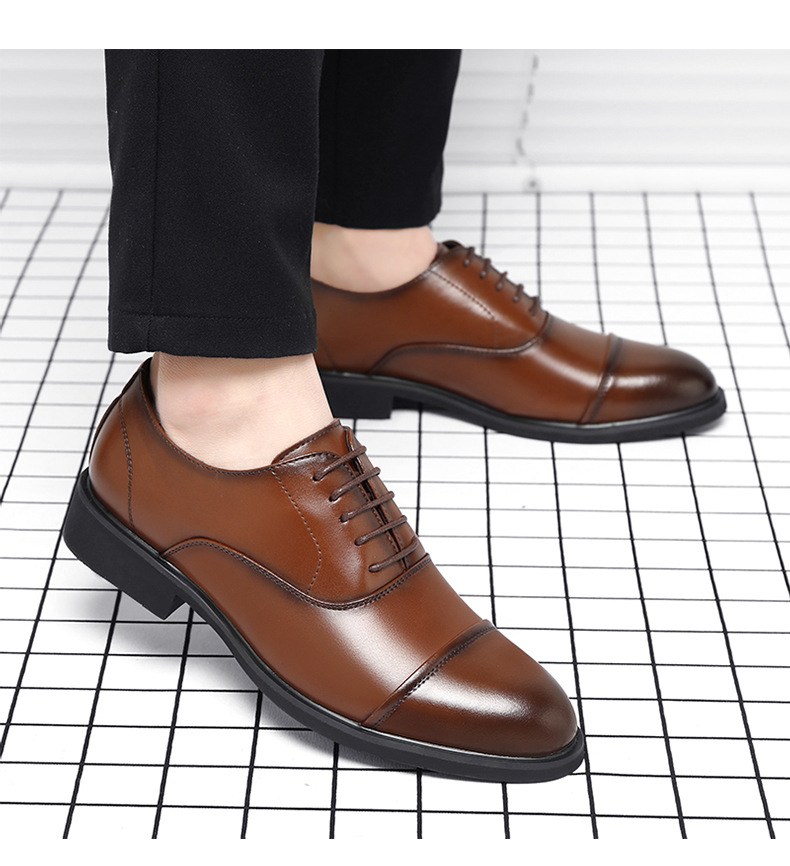 Leather Shoes Men's Height Increasing Insole Pointed Toe Wedding Shoes foto 5