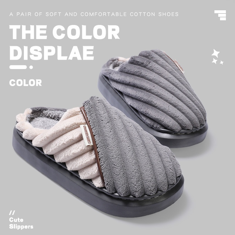 Over Plus Size Fleece Lined Padded Warm Keeping Thick-soled Cotton Slippers foto 4