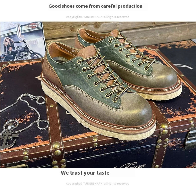 Casual Retro Old Handmade Men's Big Head Leather Shoes foto 5