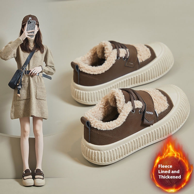 Fleece-lined Sneakers Women's Thick Bottom Non-slip Warm Cotton Shoes foto 3